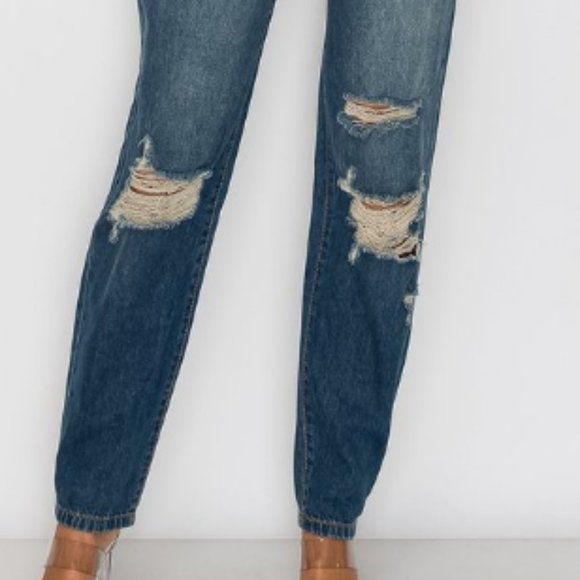 Sneak Peak Distressed Dark Denim High Waist Jeans - Picture 5 of 7